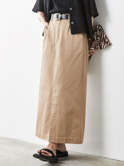 大きいサイズ 綿100％ロングスリットマキシタイトスカート（シックスタイル）（タイトスカート）CHIC STYLE（シックスタイル）  36