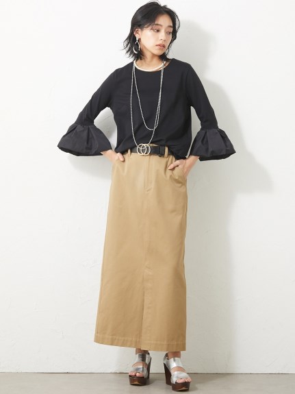 大きいサイズ 綿100％ロングスリットマキシタイトスカート（シックスタイル）（タイトスカート）CHIC STYLE（シックスタイル）  50