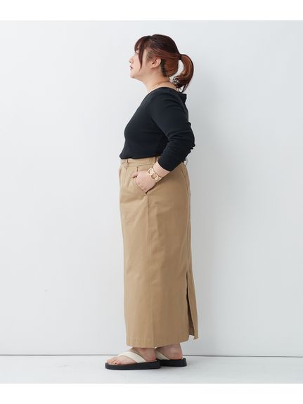 大きいサイズ 綿100％ロングスリットマキシタイトスカート（シックスタイル）（タイトスカート）CHIC STYLE（シックスタイル）  80