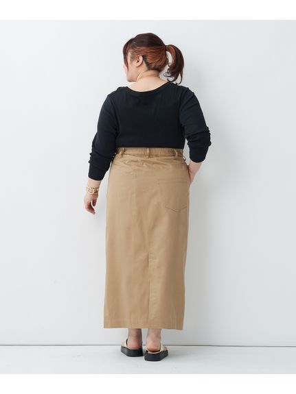大きいサイズ 綿100％ロングスリットマキシタイトスカート（シックスタイル）（タイトスカート）CHIC STYLE（シックスタイル）  81