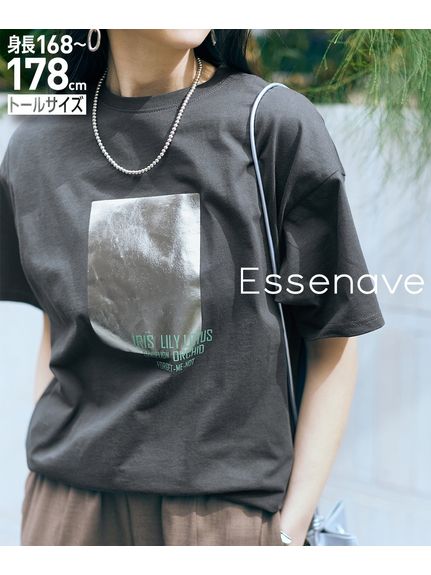 高身長　綿100％箔プリントオーバーサイズＴシャツ（トールサイズ）Essenave（Tシャツ）slattgir（スラットジール）  01