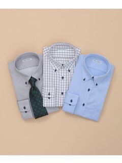 【大きいサイズ/メンズ】スタイリッシュなビジカジシャツ　形態安定ボタンダウンデザイン長袖ワイシャツ3枚組