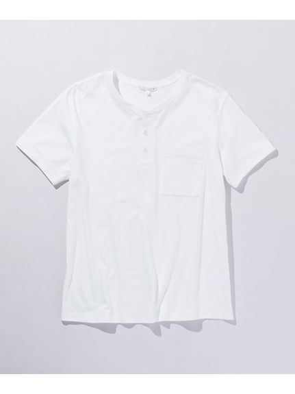 綿100％ ポケット付ヘンリーネック半袖Tシャツ（お腹ゆったり）（トップス・チュニック）MEGASQUARE(Nissen)（アリノマフォーメン）  01