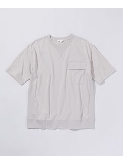 リブ付ミドルウェイト綿100％ オーバーサイズ5分袖ポケット付Tシャツ