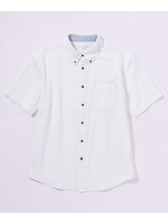 綿100％パナマ織ボタンダウン半袖シャツ（肩まわり・お腹ゆったり）（消臭テープ付）