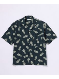 オーバーサイズ綿100％オープンカラー5分袖アロハシャツ（パイナップル柄）