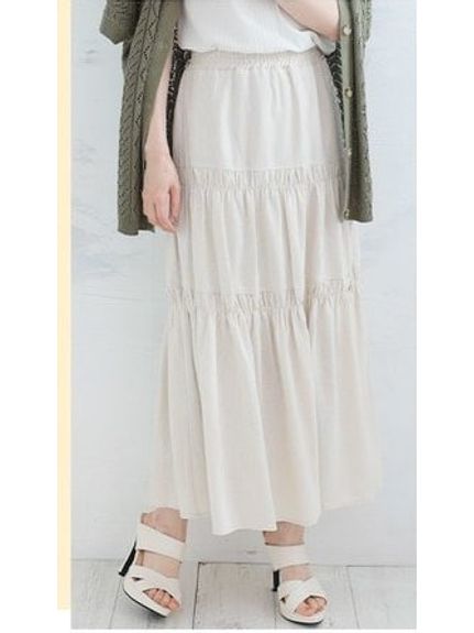 Rin麻レーヨンギャザースカート / 大きいサイズ Rin（ロング丈・マキシ丈スカート）Rin（リン）  01