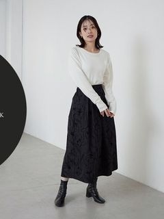 Rin 花柄フロッキーフレアースカート / 大きいサイズ Rin