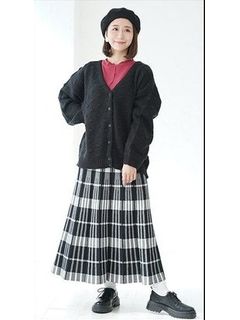 Rin　チェック柄ニットスカート / 大きいサイズ Rin