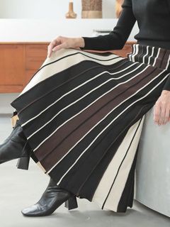 Rin 細魅せ配色フレアーニットスカート / 大きいサイズ Rin