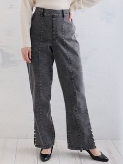 Rin　ストレッチ裾パールデニムパンツ / 大きいサイズ Rin