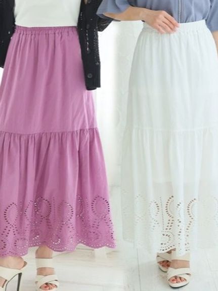 Rin 大人の華やぎ裾刺繍ギャザースカート / 大きいサイズ Rin（その他スカート）Rin（リン）  01