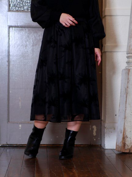 【大きいサイズ】【冬新作】シアーフロッキーフレアスカート(JAPAN Fabric)　EMMA FLORES / エマフローレス