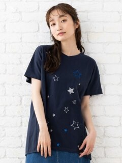 【22夏新作】FONTLAB スター刺繍Tシャツ / 大きいサイズ サブストリート