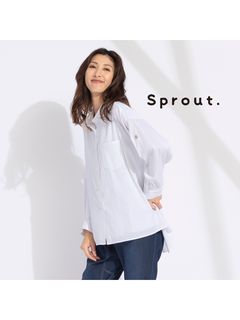 【Sprout.】イタリア製素材　ドロップショルダーストライプブラウス