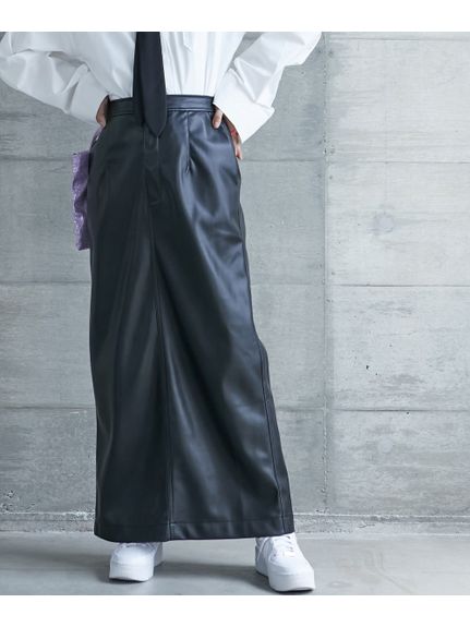 大きいサイズ フェイクレザータイトマキシスカート（GEVS.）（ロング丈・マキシ丈スカート）GEVS（ジェイヴィス）  02
