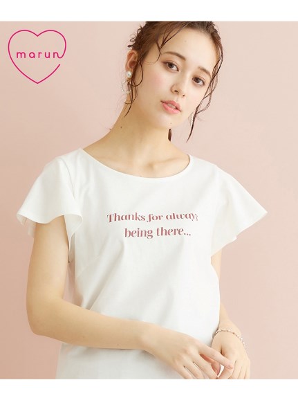 大きいサイズ ロゴプリントフリル袖Tシャツ（marun）（Tシャツ）marun（マルン）  01