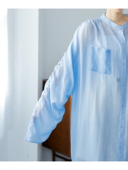 大きいサイズ　ギャザーデザインロングシアーシャツ（miclat）（シャツ・ブラウス）miclat（ミクラ）  15