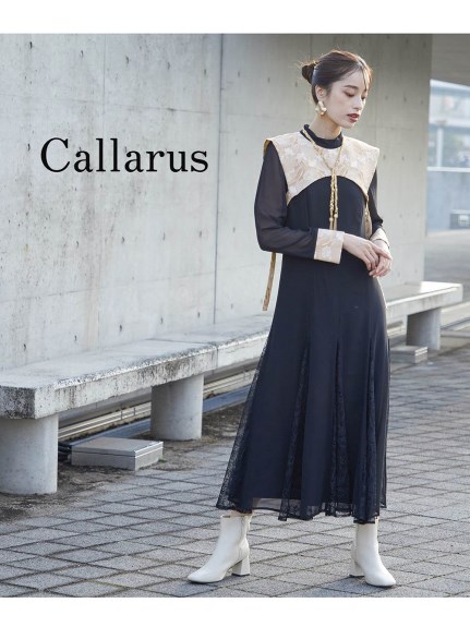 【結婚式・パーティー・オケージョンドレス】＜Callarus＞Switching  Jacquard Lace Onepiece Dress（ジャガードレース切替ワンピースドレス）（パーティドレス・ワンピース）Callarus（カラルス）  01