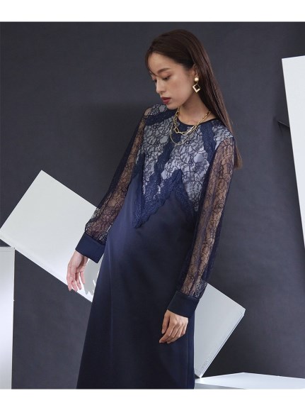 【大きいサイズ】【結婚式・パーティー・オケージョンドレス】＜Callarus＞Front Design Lace Onepiece  Dress（大きいサイズ有）