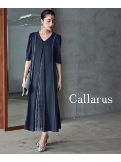 【大きいサイズ】【結婚式・パーティー・オケージョンドレス】＜Callarus＞Front Lace Pleats Design Onepiece Dress