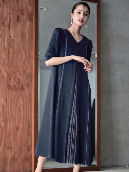 【大きいサイズ】【結婚式・パーティー・オケージョンドレス】＜Callarus＞Front Lace Pleats Design Onepiece Dress（パーティドレス・ワンピース）Callarus（カラルス）  04