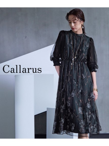 【大きいサイズ】【結婚式・パーティー・オケージョンドレス】＜Callarus＞Embroidery Lace Design One Piece Dress（パーティドレス・ワンピース）Callarus（カラルス）  01