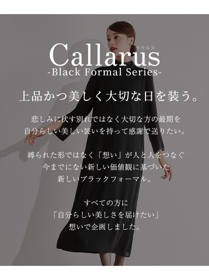 【大きいサイズ / 喪服・礼服】日本製生地使用　洗える防しわスタンドカラーカットジャガード使いデザインワンピース（Callarus）（ブラックフォーマル・礼服・喪服 ワンピース（単品））Callarus（カラルス）  02
