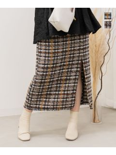 裾フリンジツイードナロースカート