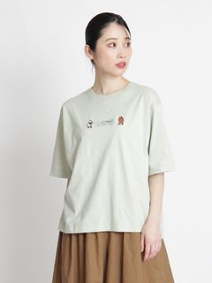 [大きいサイズ][15号 19号 ]SUPER HAKKA×えんどうゆりこ「植物を編む」刺繍Tシャツ【返品不可商品】