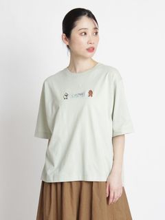 [大きいサイズ][15号 19号 ]SUPER HAKKA×えんどうゆりこ「植物を編む」刺繍Tシャツ【返品不可商品】