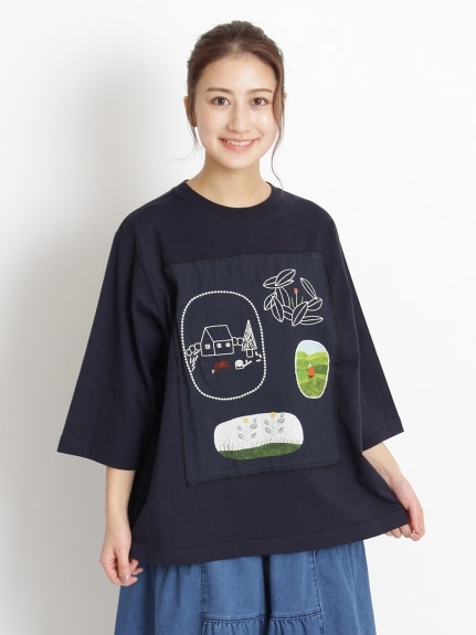 [大きいサイズ][15号 19号]SUPER HAKKA×秋山花「Let’s go find!」プリント+刺繍Tシャツ