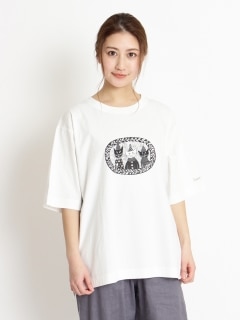 [大きいサイズ][15号 19号]SUPER HAKKA×保坂優子「トリオではしゃごう!」プリント&ロゴ刺繍Tシャツ