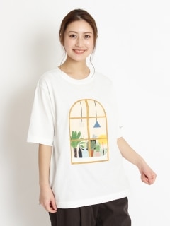 [大きいサイズ][15号 19号]SUPER HAKKA×秋山花「MY ROOM」プリント&ロゴ刺繍Tシャツ