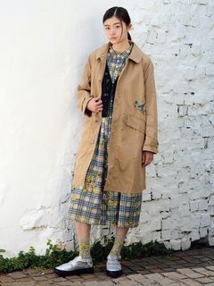 [大きいサイズ][15号 19号 ]ツイル/デニム デイジー&フラワー刺繍ロングコート