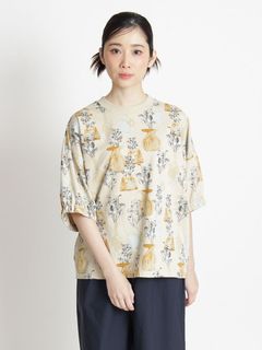 [大きいサイズ][15号 19号 ]ミニ裏毛フラワーベースプリントドルマンTシャツ