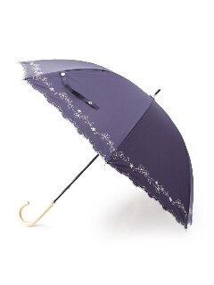 フラワ－刺しゅうスカラップ晴雨兼用パラソル（長傘）