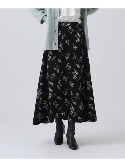 大人フェミニン 線画フラワープリントスカート（ひざ丈スカート）SHOO･LA･RUE(Ladies)（シューラルー）  01