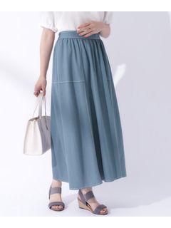 【接触冷感/UV】大人のきれいめカジュアルに 配色ステッチ フレアスカート