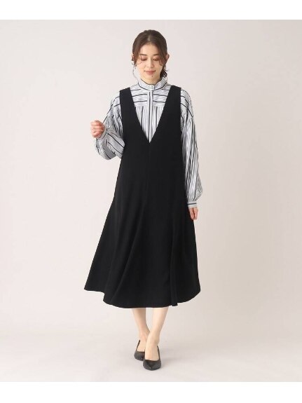Alinoma】【ラクに着られる】きれいめフレアジャンパースカート