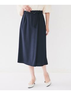 【麻調合繊/軽い】巻き風Aラインスカート