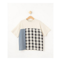【110-140cm】チェック切替 配色Tシャツ
