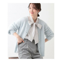 【S-LL】ラメフェザー柄編みカーディガン