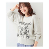 【S-LL】花柄刺繍ブークレニット