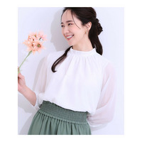 【S-LL】首元ギャザーが大人上品な シフォンブラウス