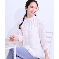 【S-LL】首元ギャザーが大人上品な シフォンブラウス