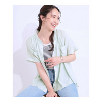 【S-LL/セットアップ可】シアー感で涼やかに バンドカラーブラウス