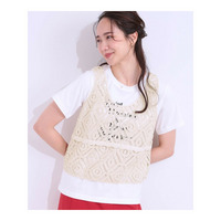 【S-LL/2点セット】大人カジュアルに レースビスチェ+プリントTシャツ