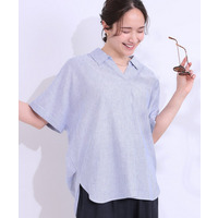【S-LL/UV/接触冷感/抗菌防臭】体型を自然にカバー フレンチリネンブレンド襟付ドルマンシャツ