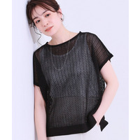 【S-LL/2点セット】程よいラメが上品 透かしニット＋タンクトップ